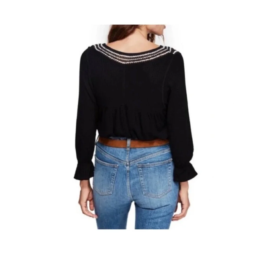 NWT Free People Soul Mate Top Women's Small Black White Crochet Lace Applique